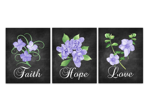 Black and Purple Wall Art, Home Decor Wall Art, Faith Hope Love, Chalkboard Art, Bathroom Decor, Bedroom Decor, Christian Gift - HOME377
