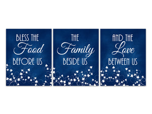 Bless The Food Before Us Wall Art, Blue with White Ivy Motif - HOME330