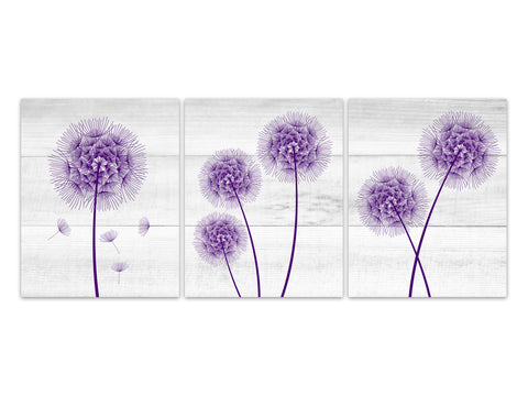 Farmhouse Home Decor CANVAS, Purple Dandelion Art, Bathroom Wall Decor, Wood Effect Dandelion Bedroom Decor, Nursery Wall Art - HOME333