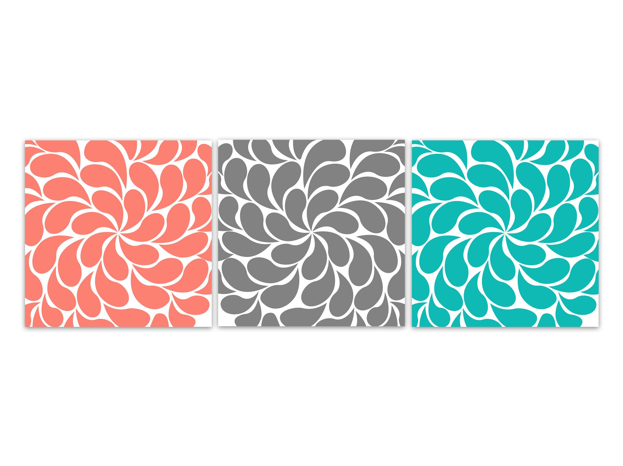 Modern Home Décor - Coral, Aqua & Gray Floral 3pc Square Wall Art - HOME351
