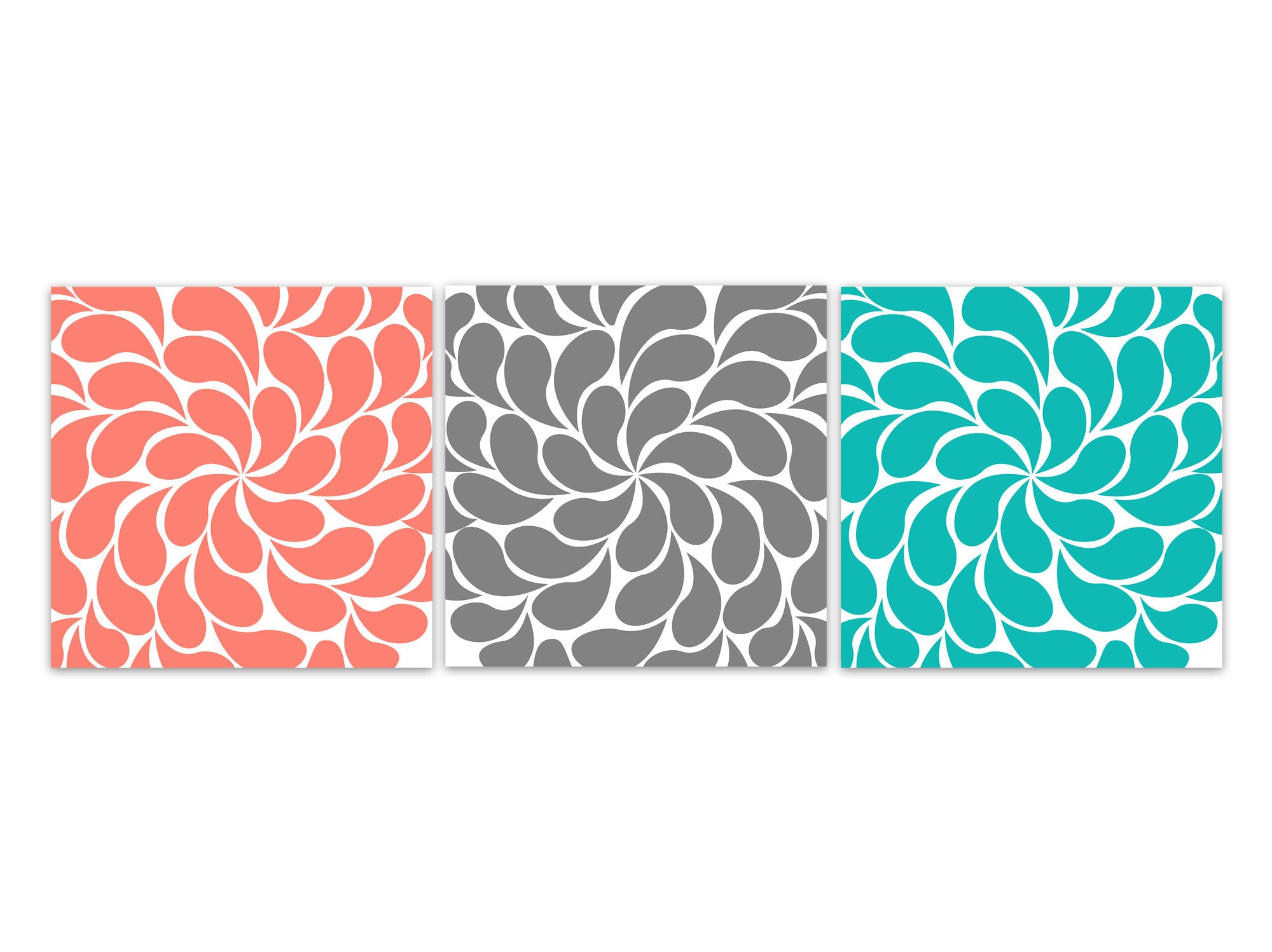 Modern Home Décor - Coral, Aqua & Gray Floral 3pc Square Wall Art - HOME351