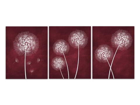 Burgundy Home Decor CANVAS, White Dandelion Art, Bathroom Wall Decor, Dandelion Bedroom Decor, Nursery Wall Art, Housewarming Gift - HOME354