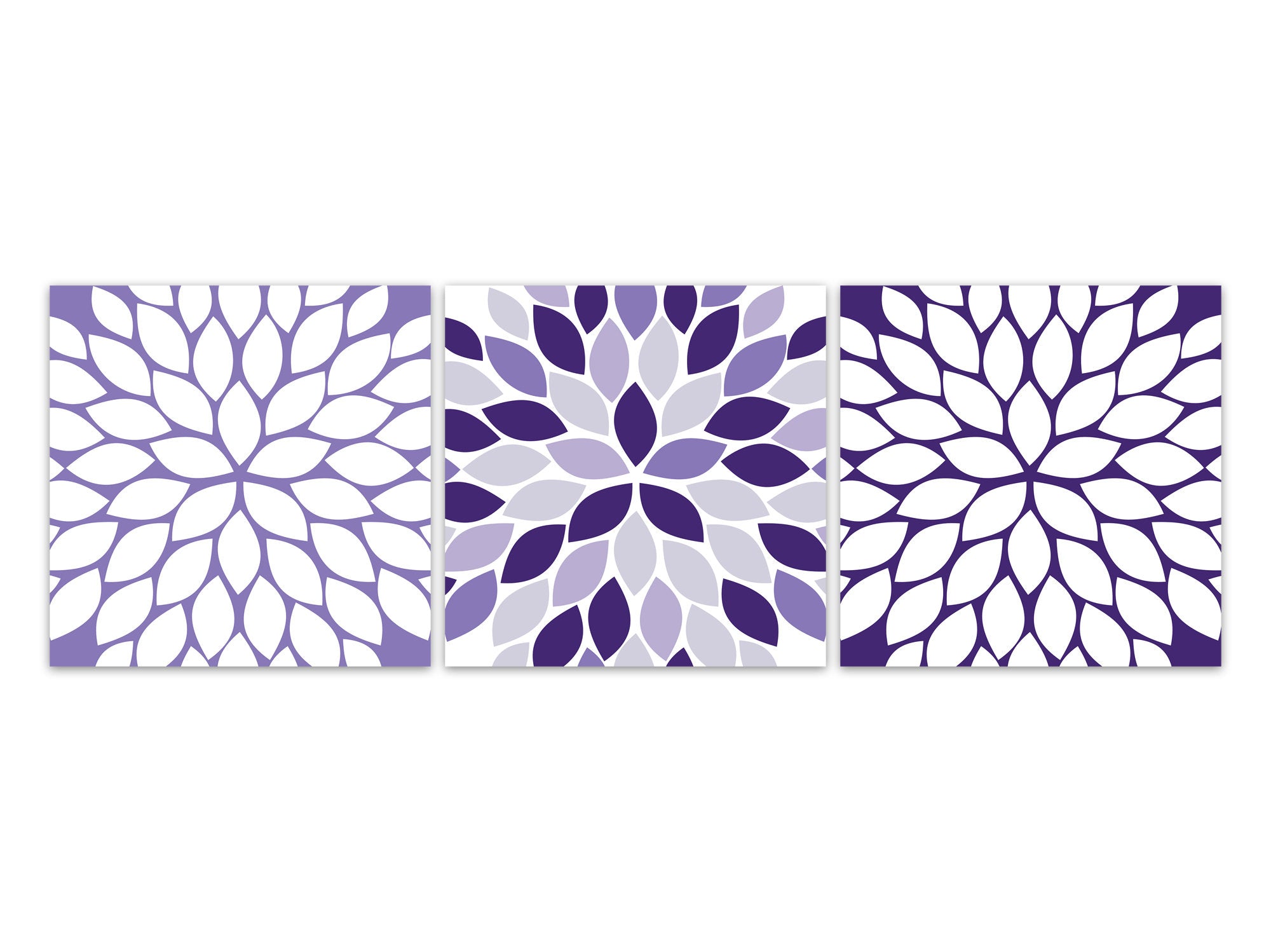 Home Décor - Purple & Gray Floral Kaleidoscope 3pc Square Wall Art - HOME393