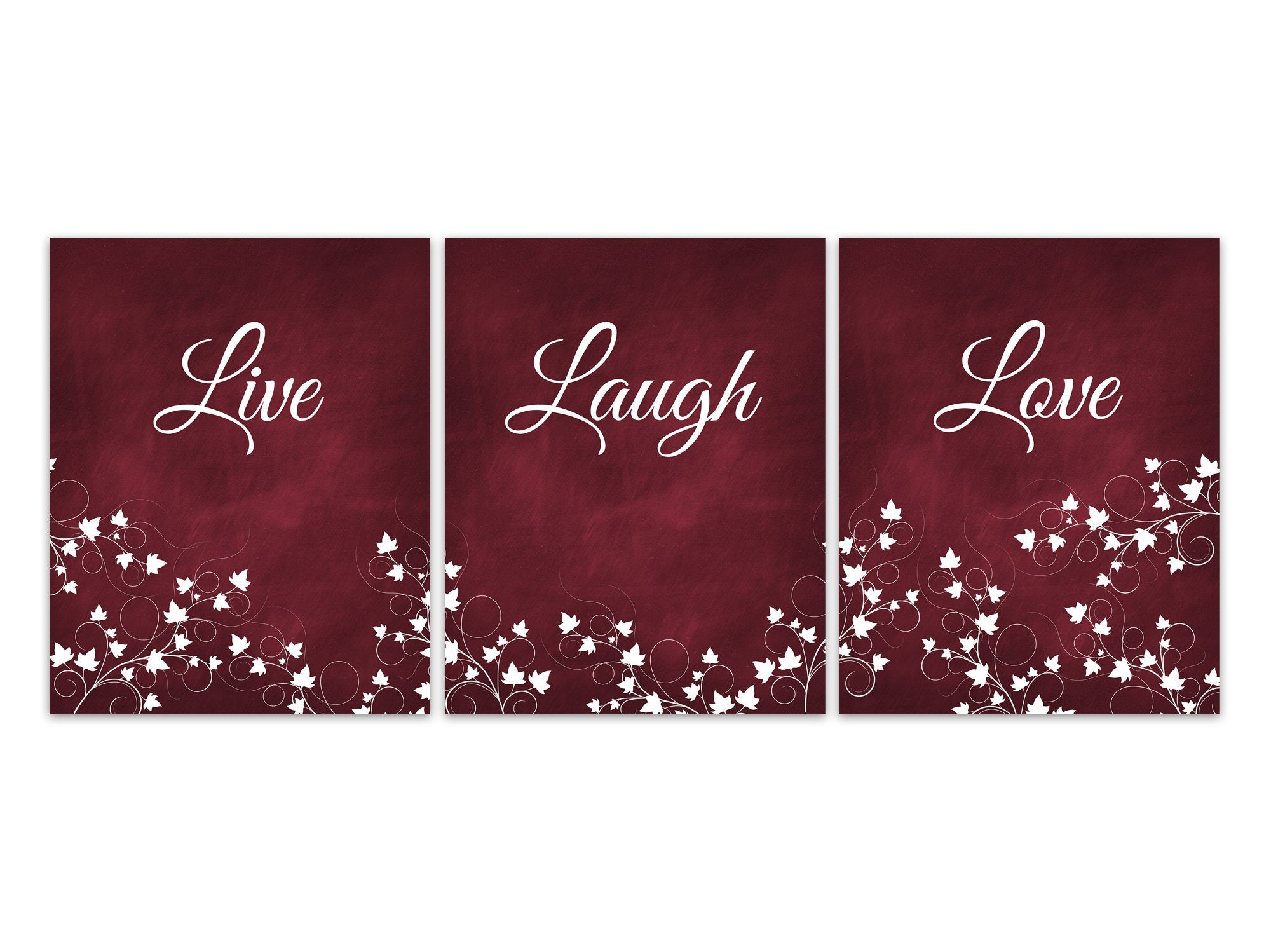 Live Laugh Love, Modern Home Decor, Home Decor CANVAS, Burgundy Living Room Decor, Ivy Art Prints, Burgundy Bedroom Wall Art - HOME355