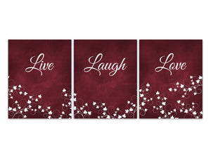 Live Laugh Love, Modern Home Decor, Home Decor CANVAS, Burgundy Living Room Decor, Ivy Art Prints, Burgundy Bedroom Wall Art - HOME355