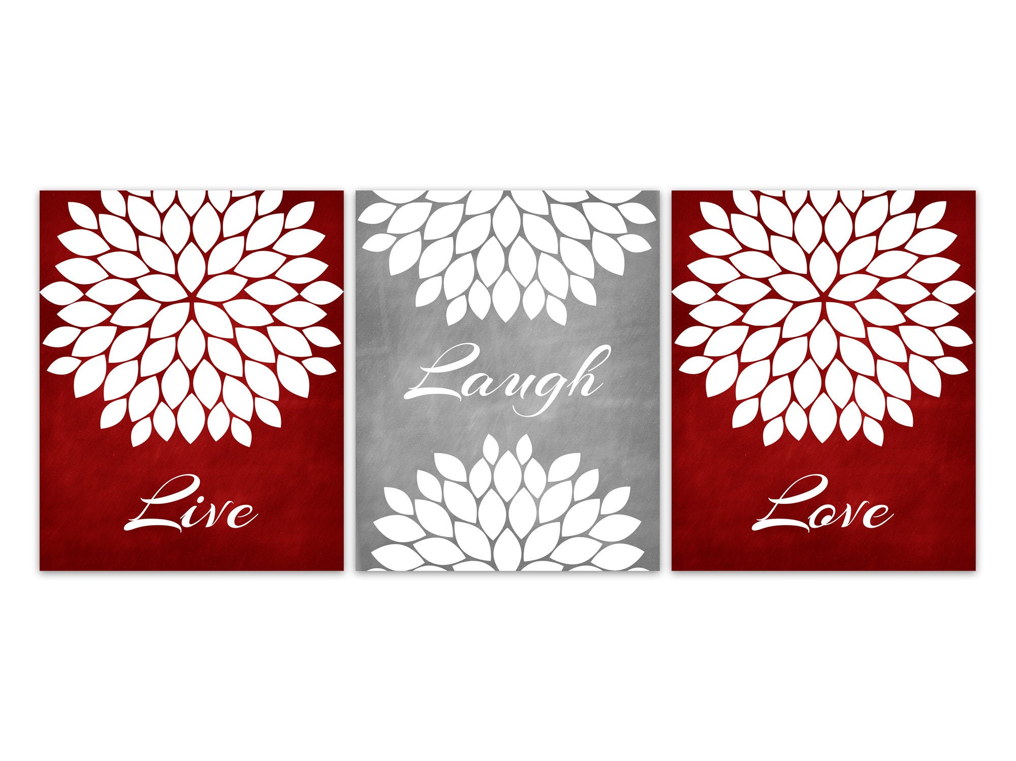 Live Laugh Love CANVAS Wall Art, Red Gray Home Decor, Bathroom Decor Canvas, Living Room Decor, Set of 3 Bedroom Wall Art - HOME361