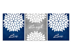 Live Laugh Love CANVAS Wall Art, Blue  Gray Home Decor, Blue Bathroom Decor Canvas, Living Room Decor, Set of 3 Bedroom Wall Art - HOME362