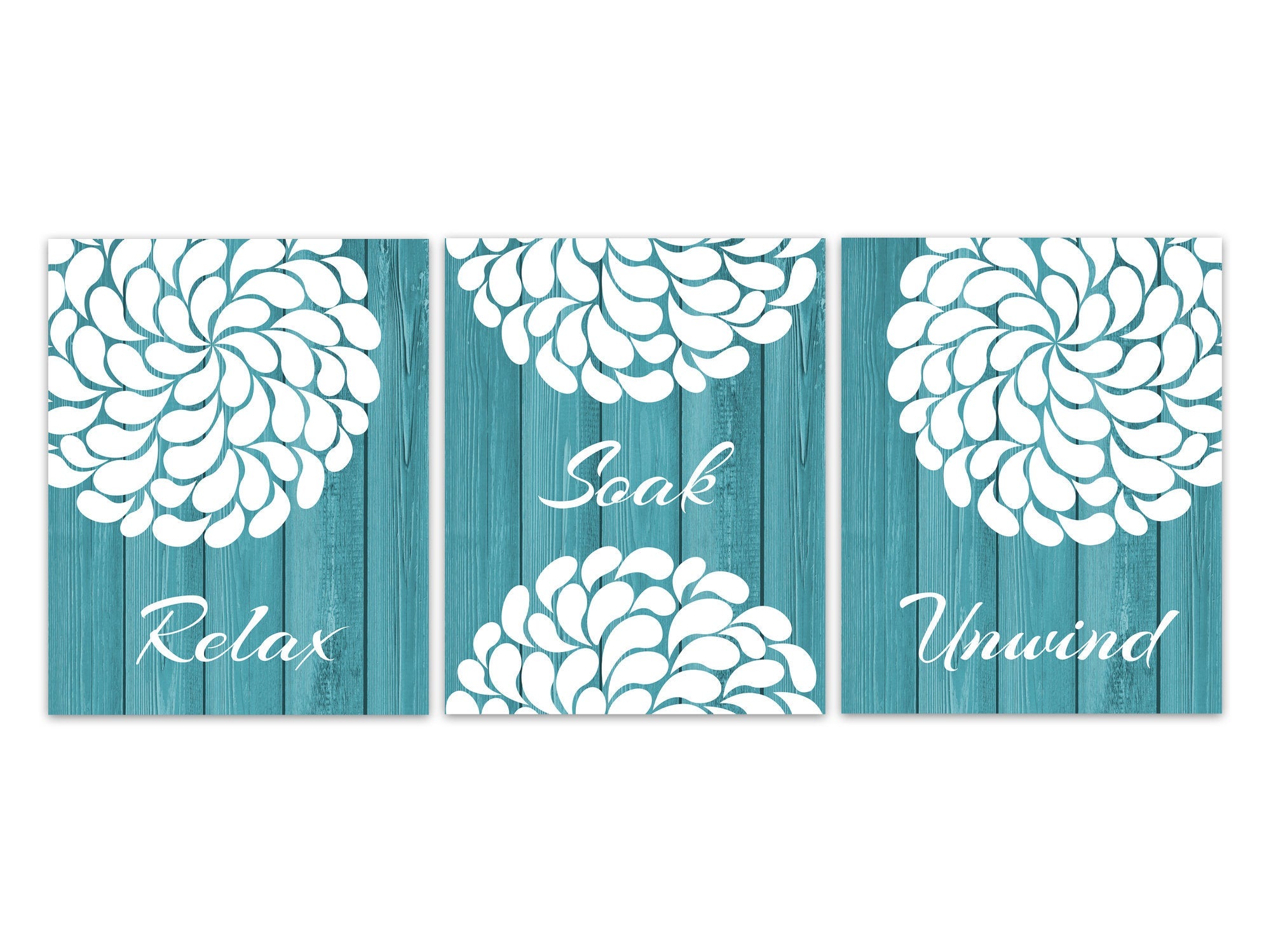 Bathroom CANVAS Wall Art, Relax Soak Unwind, Teal and White Bathroom Decor, Modern Bathroom Art, Wood Effect Bath Art Prints - BATH245