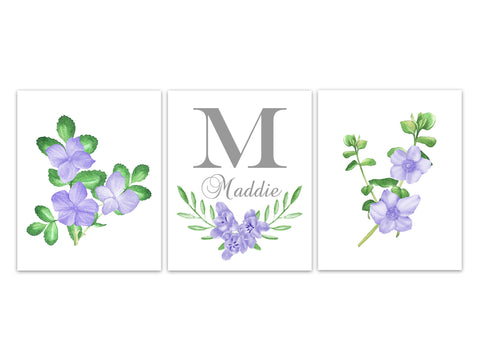 Lavender Nursery CANVAS or PRINTS, Purple Nursery Wall Art, Monogram Girl Room Decor, Baby Girl Nursery Decor, Floral Nursery - KIDS300