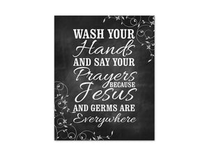 Scroll Bathroom Wall Art - Chalkboard Effect "Wash Your Hands & Say Your Prayers" - BATH270