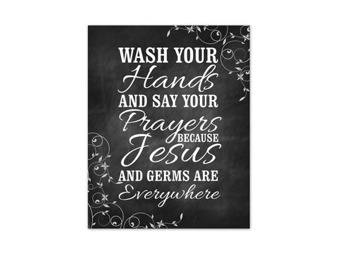 Scroll Bathroom Wall Art - Chalkboard Effect "Wash Your Hands & Say Your Prayers" - BATH270