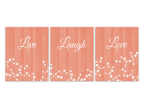 Live Laugh Love, Rustic Home Decor CANVAS or PRINTS, Ivy Prints, Coral Farmhouse Decor, Bedroom Wall Art, Family Room Sign - HOME385