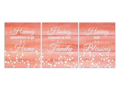 Home Family Blessing Signs, Farmhouse Decor, Coral Kitchen CANVAS or PRINTS, Family Room Wall Art, Entryway Decor, Wedding Gift - HOME392
