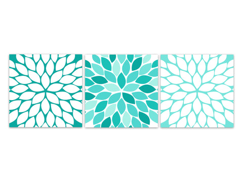 Aqua Flower Burst Wall Art Prints or CANVAS, Teal Bedroom Decor, Aqua Bathroom Art, Flower Pictures, Dorm Room Decor, Girls Room - HOME394