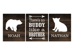 Rustic Brown Bear Brothers Nursery 3pc Wall Art "There's No Buddy Like a Brother" - KIDS304