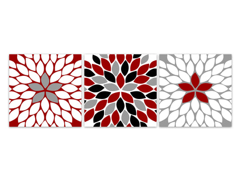 Home Décor - Red, Black & Gray Floral Kaleidoscope 3pc Square Wall Art - HOME395