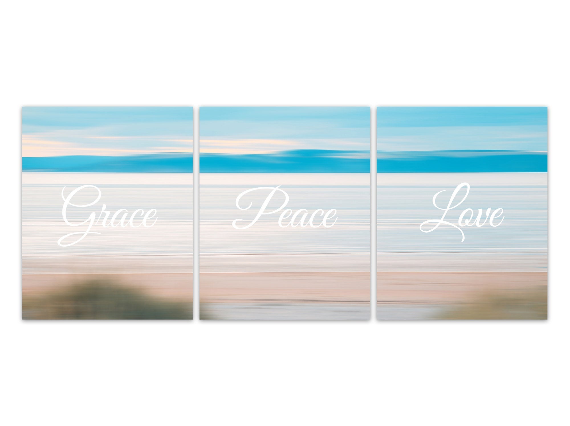 Grace Peace Love Yoga Wall Art Prints, Abstract Beach CANVAS or PRINTS, Spiritual Quote Art, Yoga Studio Wall Art, Meditation Room - HOME410