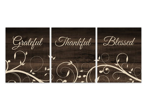 Grateful Thankful Blessed, Rustic Decor, Brown Room Decor, Farmhouse Wall Art, Blessing Signs, Wedding Gift, Kitchen CANVAS - HOME398