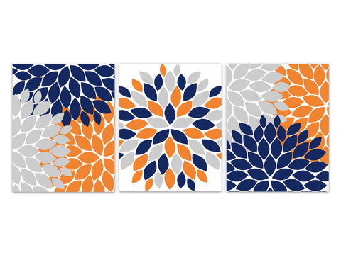 Home Decor CANVAS or PRINTS, Home Decor Wall Art, Orange and Blue Flower Burst Art, Bathroom Wall Decor, Navy Orange Bedroom Decor - HOME401