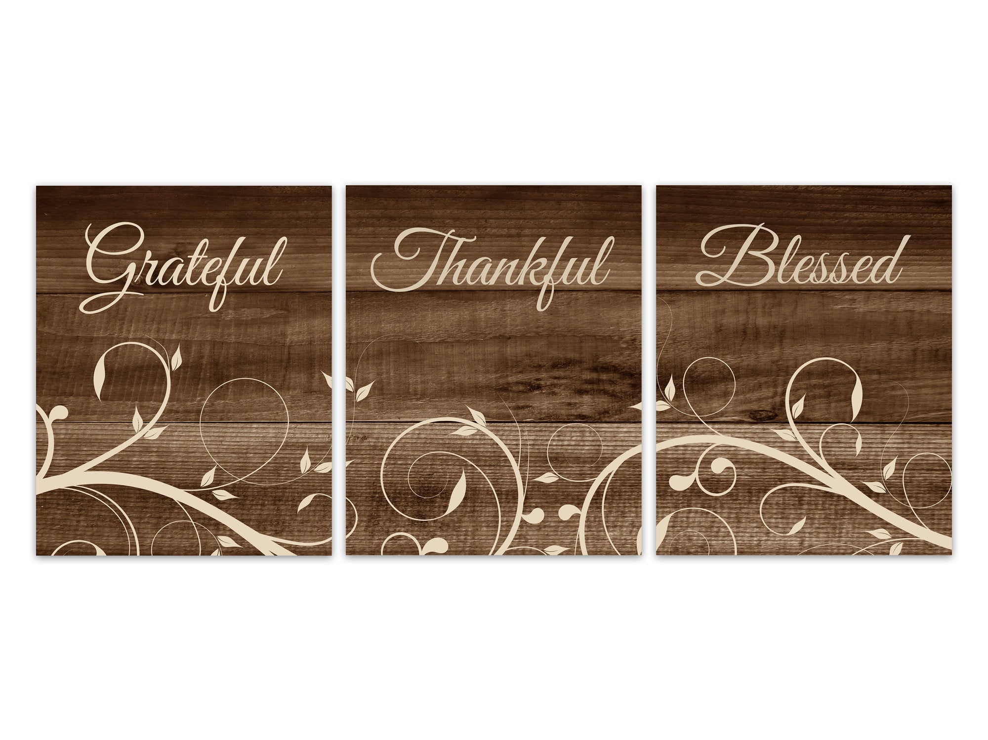 Farmhouse Wall Art, Grateful Thankful Blessed, Rustic Decor, Brown Room Decor, Blessing Signs, Wedding Gift, Dining Room Decor - HOME405