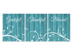 Grateful Thankful Blessed, Farmhouse Decor CANVAS, Teal Room Art PRINTS, Blessing Signs, Wedding Gift, Dining Room Decor - HOME414