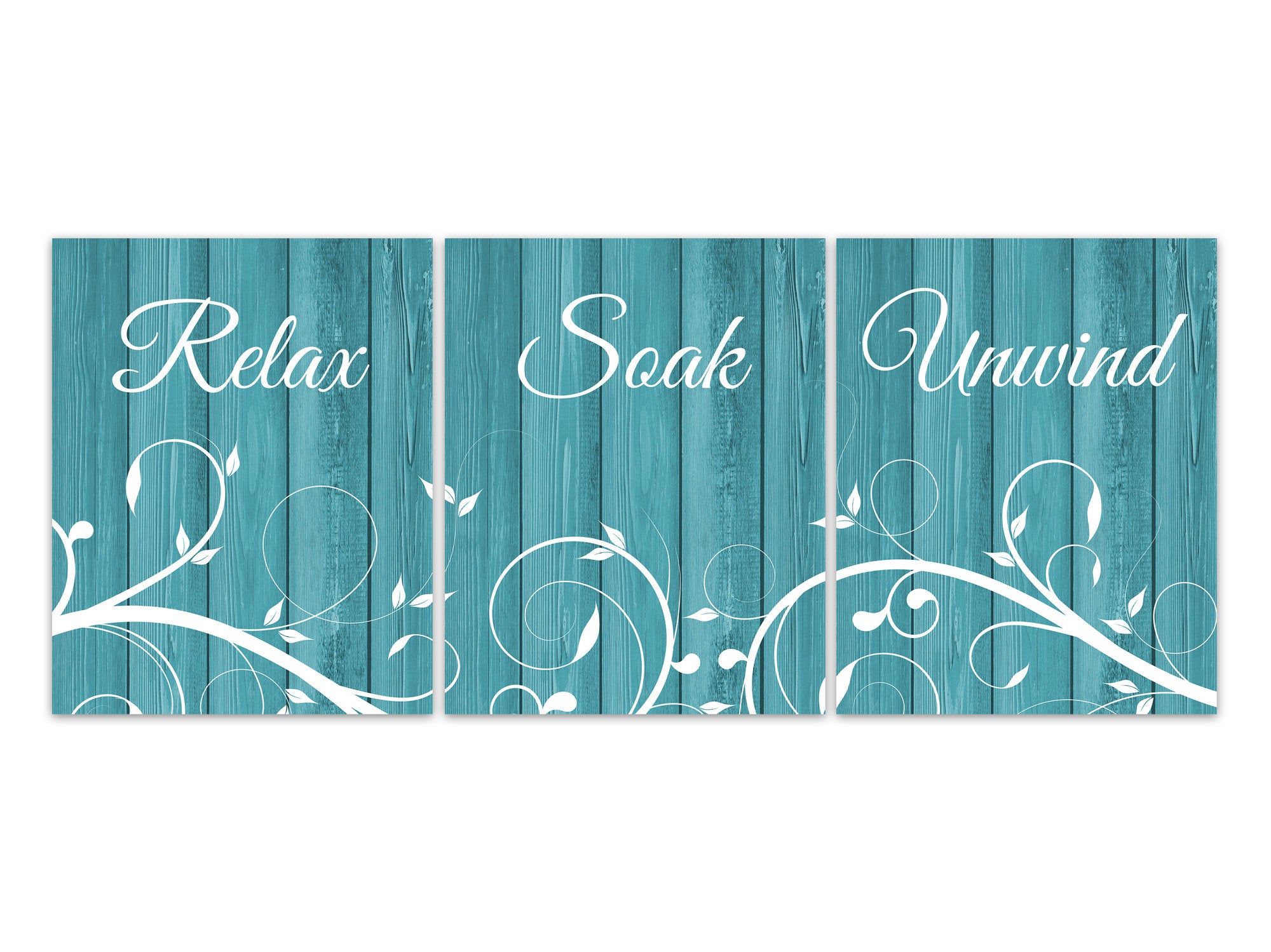 Farmhouse Bathroom, Relax Soak Unwind, Teal Bathroom Art PRINTS or CANVAS, Set of 3 Bathroom Decor, Guest Bathroom Wall Art - BATH292