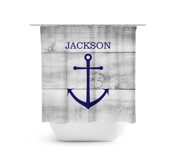 Personalized Nautical Gray & Blue Anchor Fabric Shower Curtain - SHOWER14