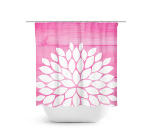 Farmhouse Pink & White Flower Fabric Shower Curtain - SHOWER18