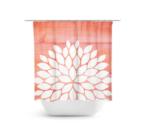 Farmhouse Coral & White Flower Fabric Shower Curtain - SHOWER19