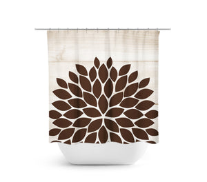 Farmhouse Tan & Brown Flower Fabric Shower Curtain - SHOWER29