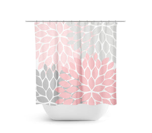 Gray & Pink Flower Burst Fabric Shower Curtain - SHOWER39