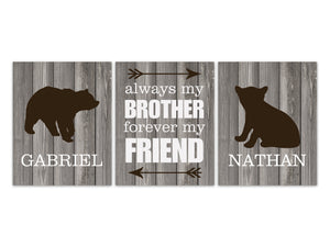 Rustic Bear Brothers Nursery 3pc Wall Art "Always My Brother Forever My Friend" - KIDS303