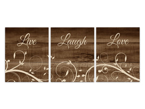 Rustic Home Decor Canvas, Brown Farmhouse Decor, Live Laugh Love, Bedroom Wall Art, Family Room Sign, Entryway Wall Decor - HOME403