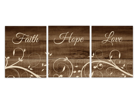 Faith Hope Love Canvas, Spiritual Art Prints, Rustic Decor, Christian Gift, Entryway Decor, Family Room Decor, Living Room Decor - HOME404