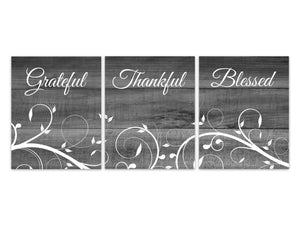 Grateful Thankful Blessed, Farmhouse Decor CANVAS, Gray Room Art PRINTS, Blessing Signs, Wedding Gift, Dining Room Decor - HOME408
