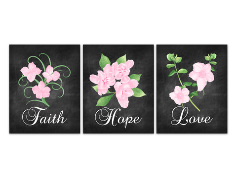 Black and Pink Wall Art, Home Decor Wall Art, Faith Hope Love, Chalkboard Art, Bathroom Decor, Bedroom Decor, Christian Gift - HOME412