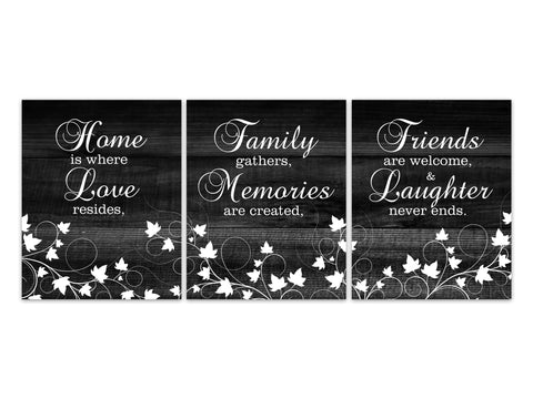 Black White Rustic Dining Room CANVAS or Art PRINTS, Farmhouse Kitchen Decor, Home is Where Love Reside Family Quote Art Signs - HOME435