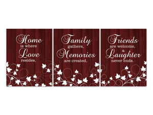 Burgundy Home Decor CANVAS or PRINTS, Home Is Where Love Resides Family Quote Art, Family Friends Signs, Entryway Art, Dining Room - HOME441
