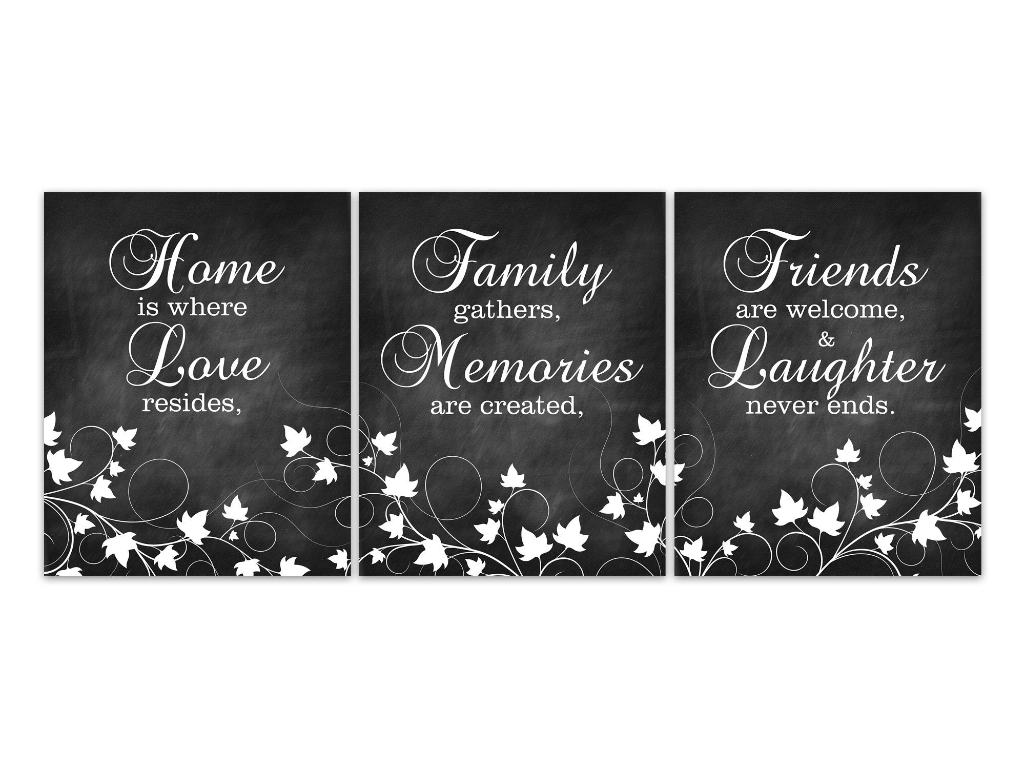 Home Is Where Love Resides, Memories Are Created, Family Gathers, Chalkboard Home Decor CANVAS, Friends and Laughter, Ivy Artwork - HOME443
