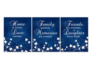 Blue Home Decor CANVAS or Wall Art Prints, Home Is Where Love Resides Family Quote Art, Family and Friends Signs, Entryway Decor - HOME444