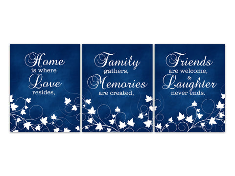 Blue Home Decor CANVAS or Wall Art Prints, Home Is Where Love Resides Family Quote Art, Family and Friends Signs, Entryway Decor - HOME444