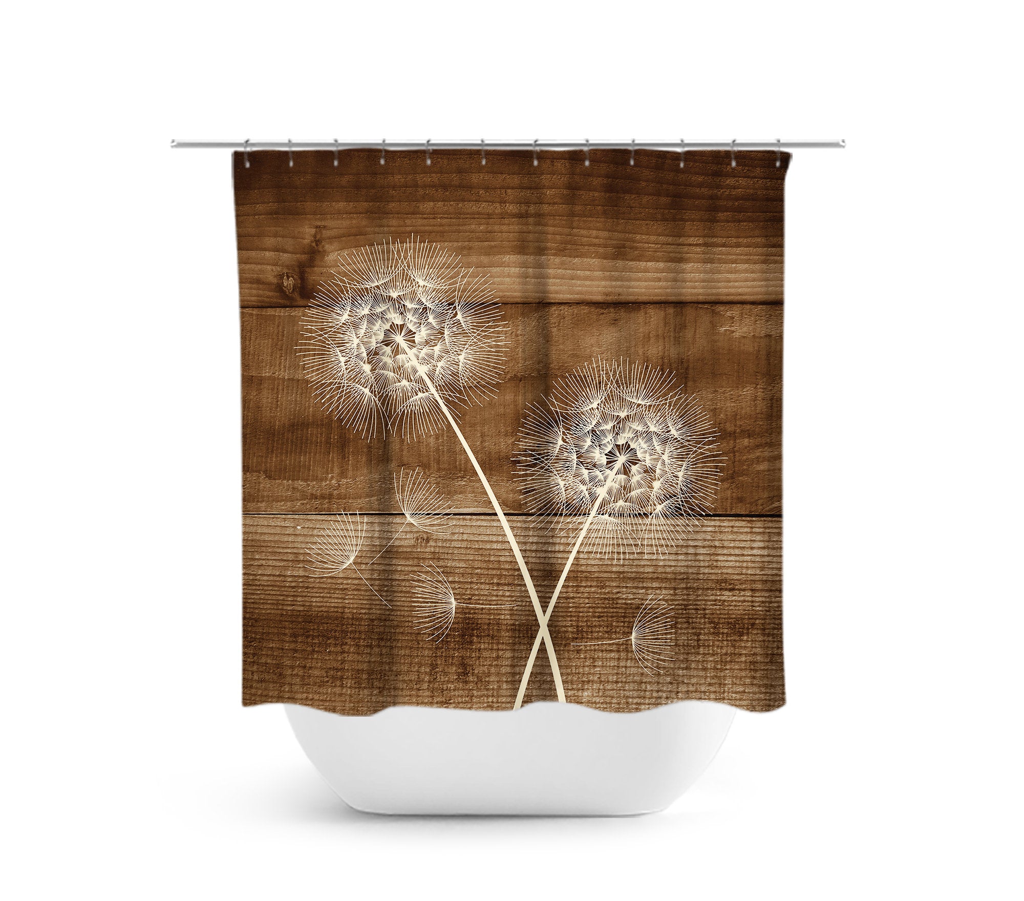 Farmhouse Brown & White Dandelion Fabric Shower Curtain - SHOWER1