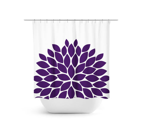 Classic White & Purple Flower Fabric Shower Curtain - SHOWER17