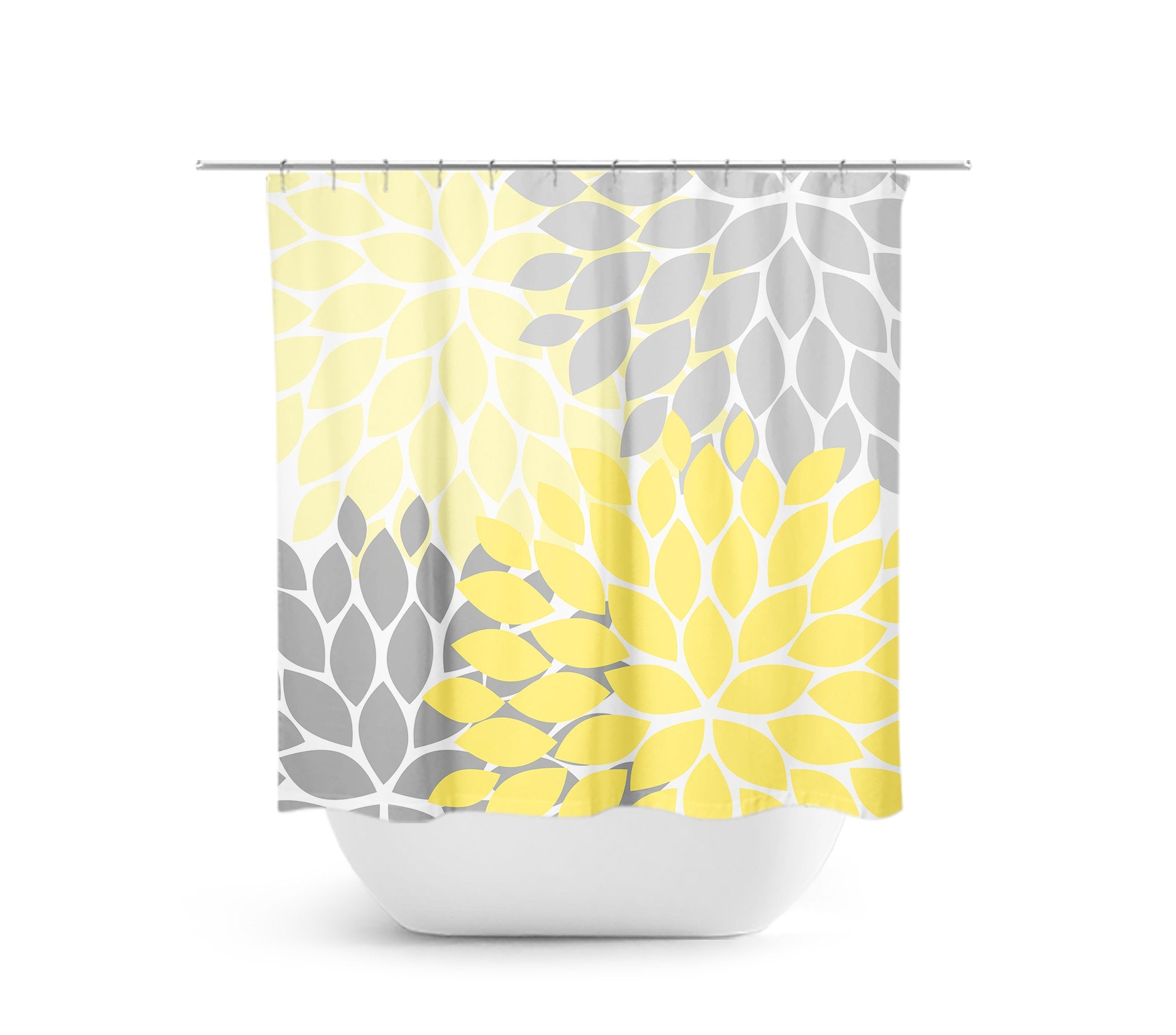Yellow & Gray Flower Burst Fabric Shower Curtain - SHOWER36