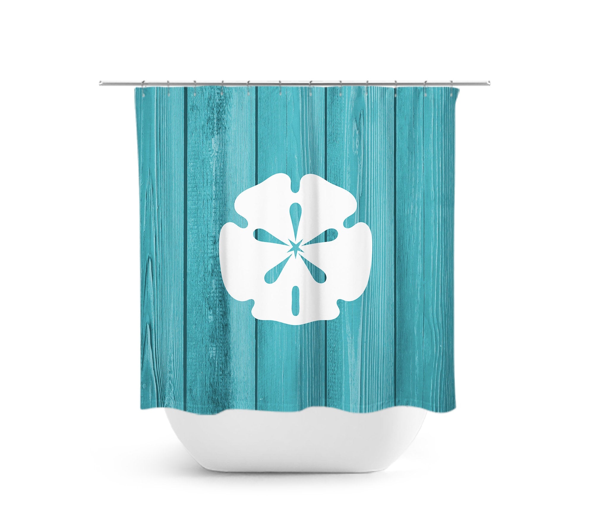 Beach Décor Teal and White Sand Dollar Shower Curtain - SHOWER42