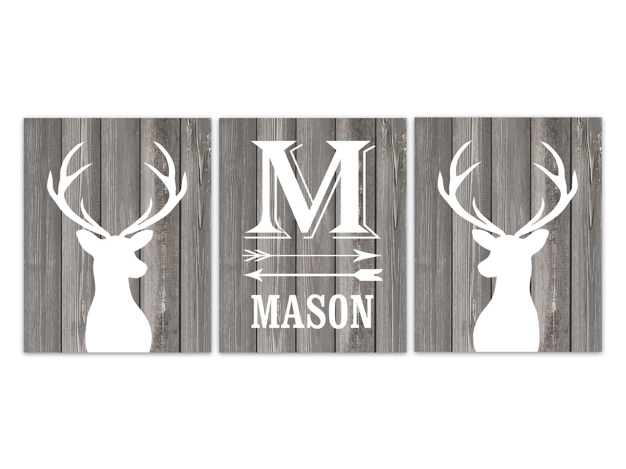 Baby Boy Nursery Art, Gray Rustic Farmhouse Deer Theme Nursery, Personalize Wall Art, Woodland Boy Room Decor, Playroom Wall Art - KIDS311