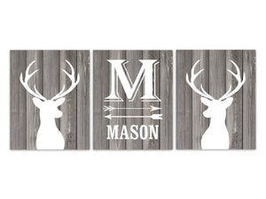 Baby Boy Nursery Art, Gray Rustic Farmhouse Deer Theme Nursery, Personalize Wall Art, Woodland Boy Room Decor, Playroom Wall Art - KIDS311