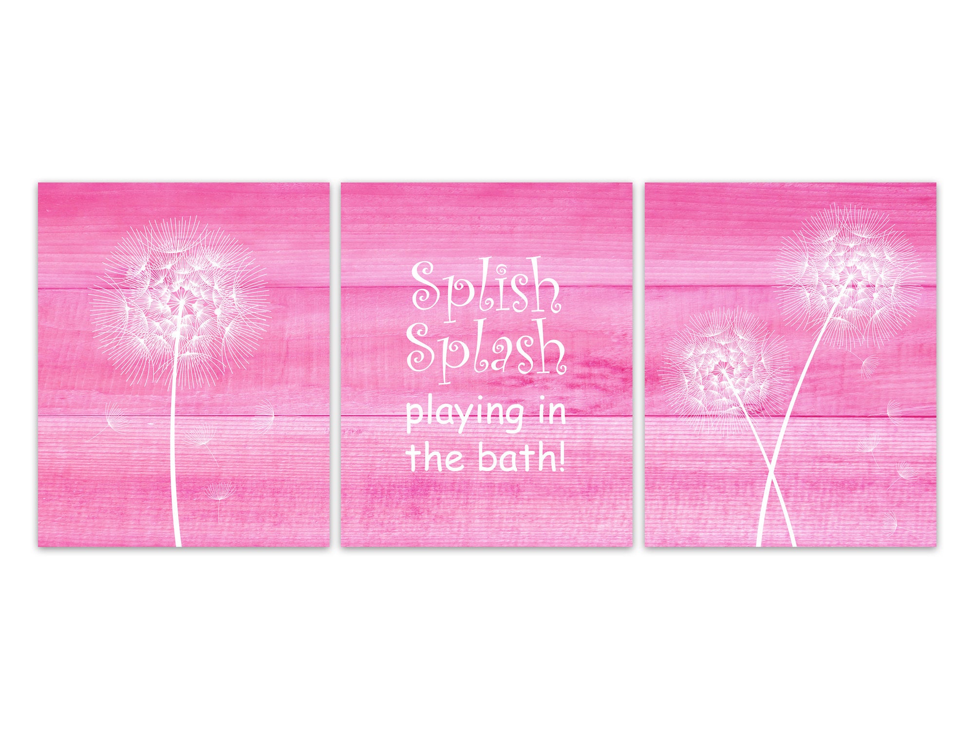 Splish Splash Playing In The Bath, Girls Bathroom Decor, Sisters Bathroom CANVAS, Pink Dandelion Bathroom Art Prints - BATH299
