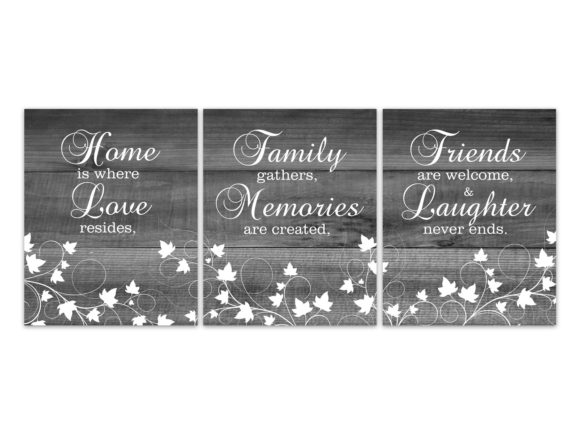 Rustic Decor CANVAS, Home is Where Love Resides, Friends and Laughter, Family Gathers, Family Quote Wall Art Prints, Gray Kitchen - HOME436