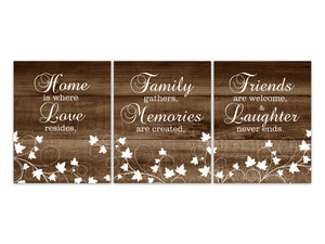 Rustic Home Decor, Home Is Where Love Resides Family Quote, Family and Friends, Brown Home Decor CANVAS or PRINTS, Ivy Artwork - HOME442